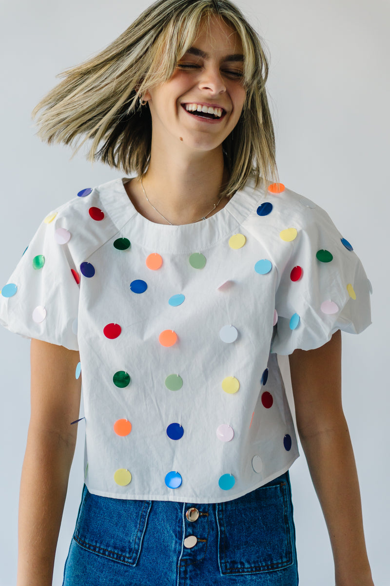The Palmdale Sequin Dot Detail Tee in White