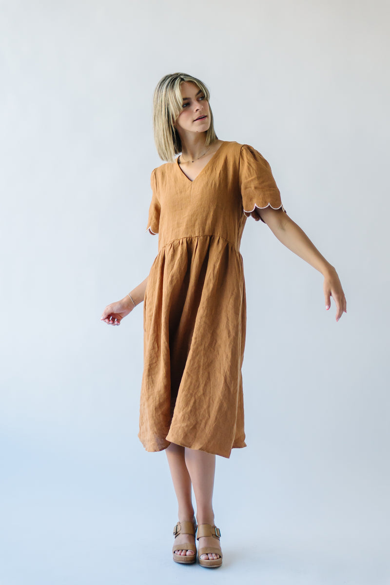 The Torrance Scalloped Detail Dress in Hazelnut