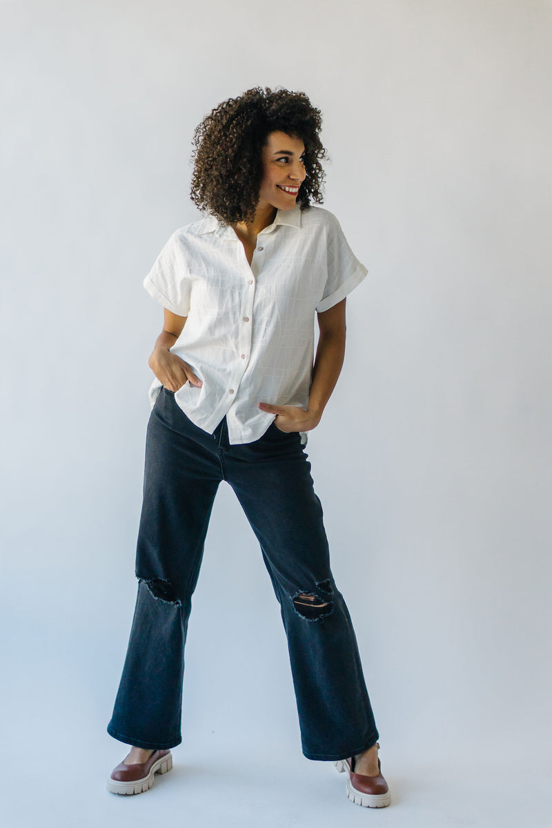 The Nattie Textured Button-Up Blouse in White