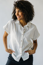 The Nattie Textured Button-Up Blouse in White