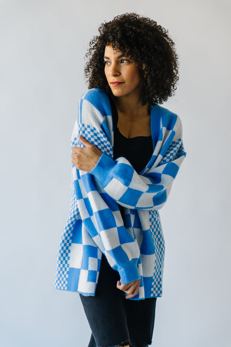 The Off the Wall Checkered Cardigan in Ocean