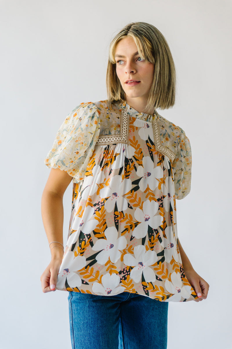 The Silverado Embroidered Blouse in Mustard Floral