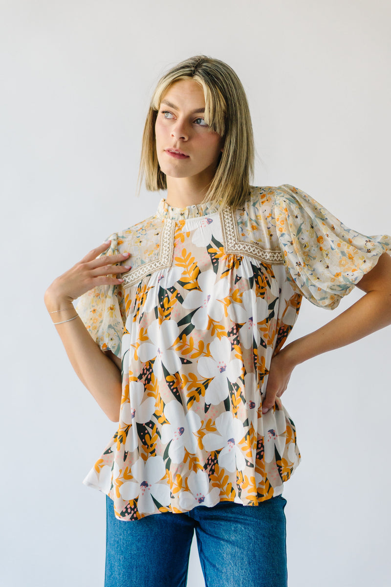 The Silverado Embroidered Blouse in Mustard Floral