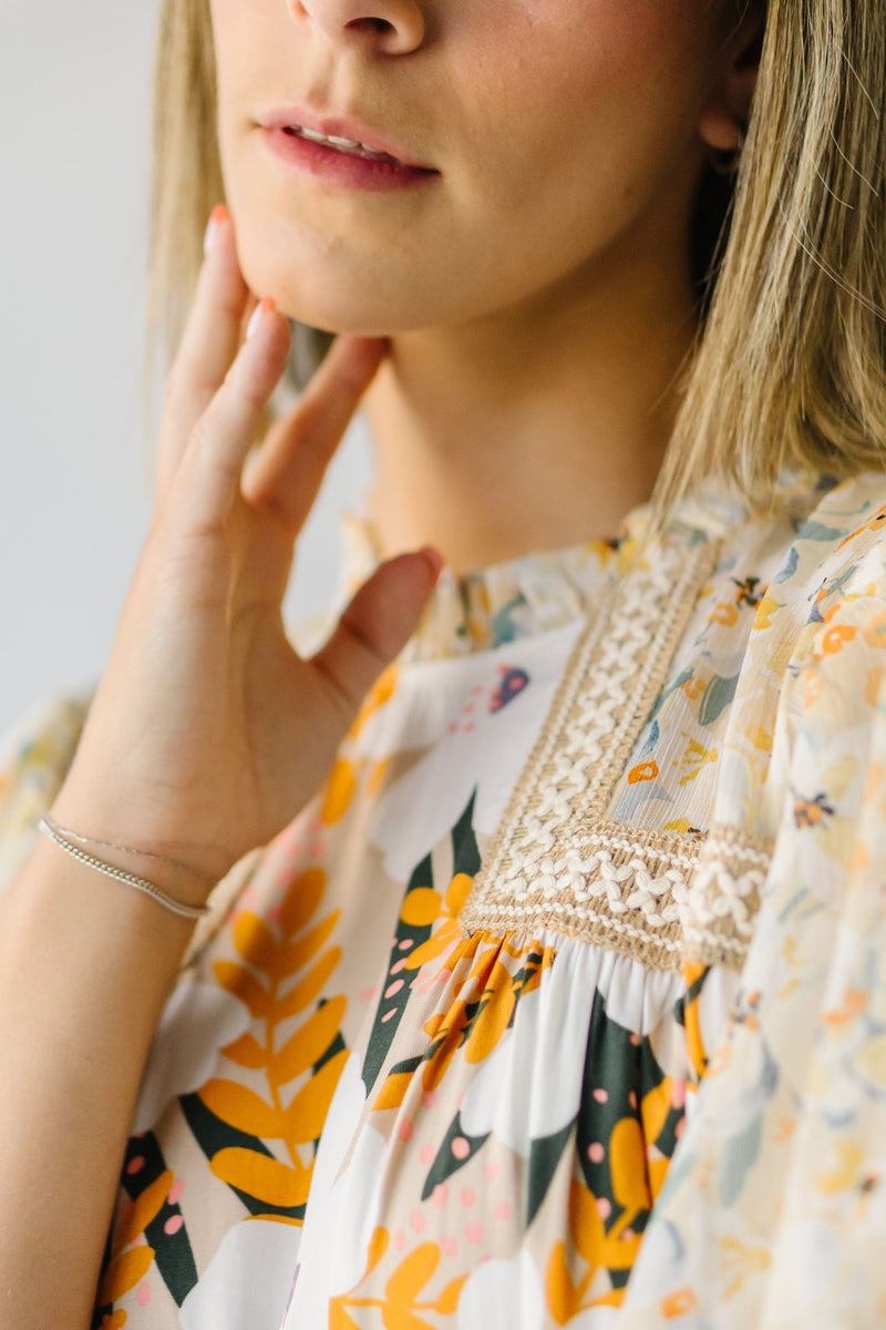 The Silverado Embroidered Blouse in Mustard Floral