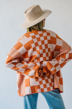 The Off the Wall Checkered Cardigan in Melon