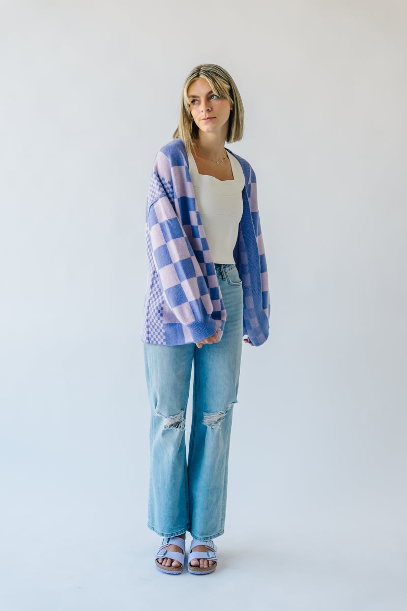 The Off the Wall Checkered Cardigan in Lavender Haze