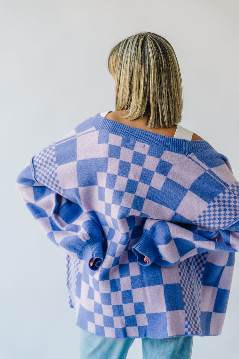 The Off the Wall Checkered Cardigan in Lavender Haze