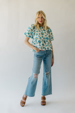 The Elbert Bubble Sleeve Blouse in Turquoise Floral