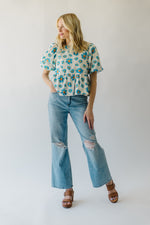The Elbert Bubble Sleeve Blouse in Turquoise Floral