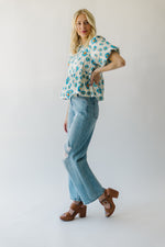 The Elbert Bubble Sleeve Blouse in Turquoise Floral