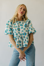The Elbert Bubble Sleeve Blouse in Turquoise Floral