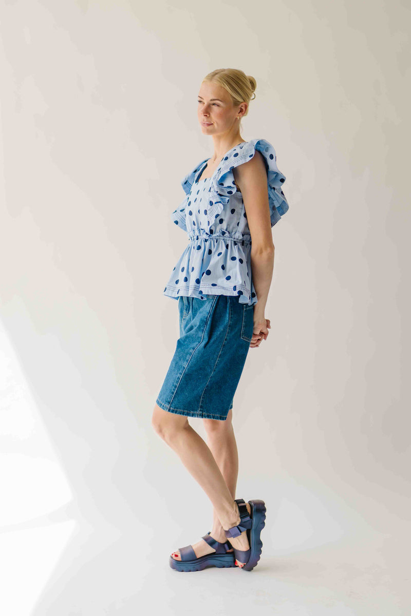 The Franklin Polka Dot Blouse in Blue Combo