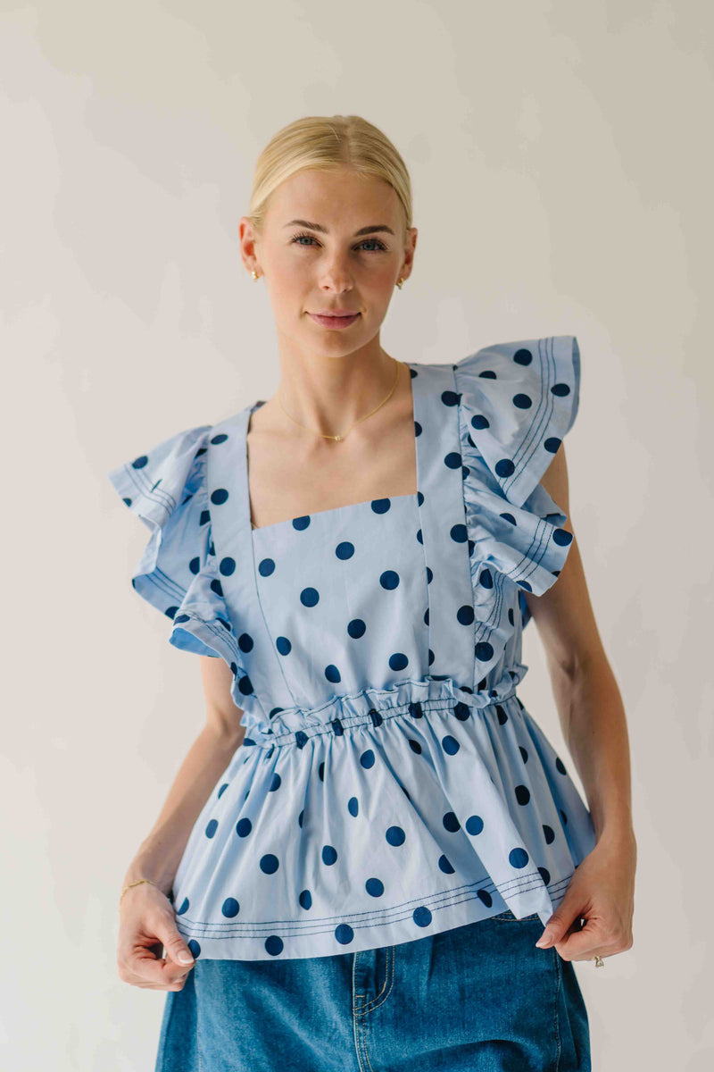 The Franklin Polka Dot Blouse in Blue Combo