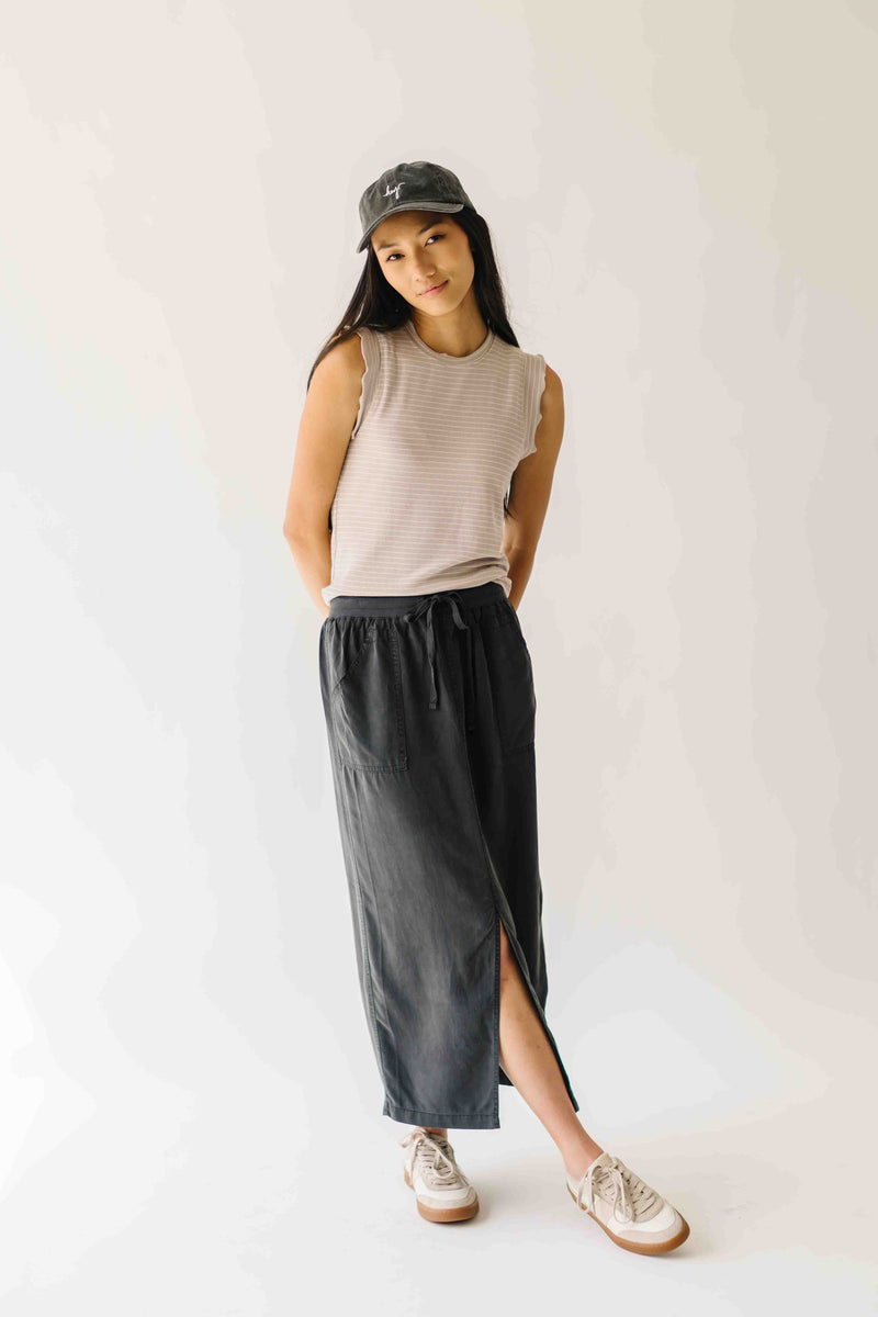 The Gianni Striped Ruffle Tank in Mushroom