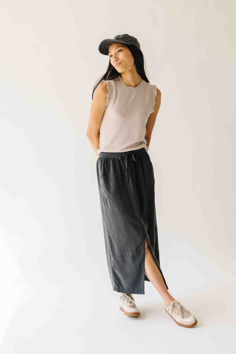 The Gianni Striped Ruffle Tank in Mushroom
