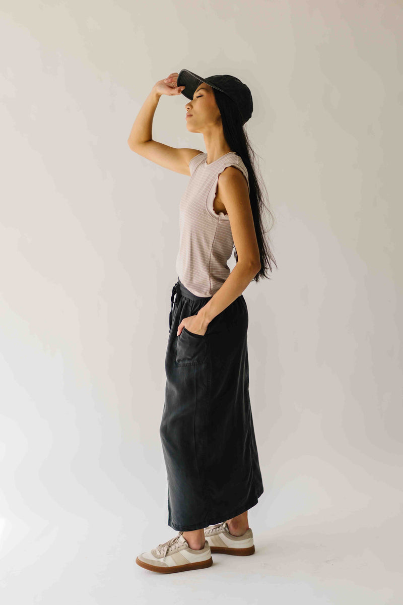 The Gianni Striped Ruffle Tank in Mushroom