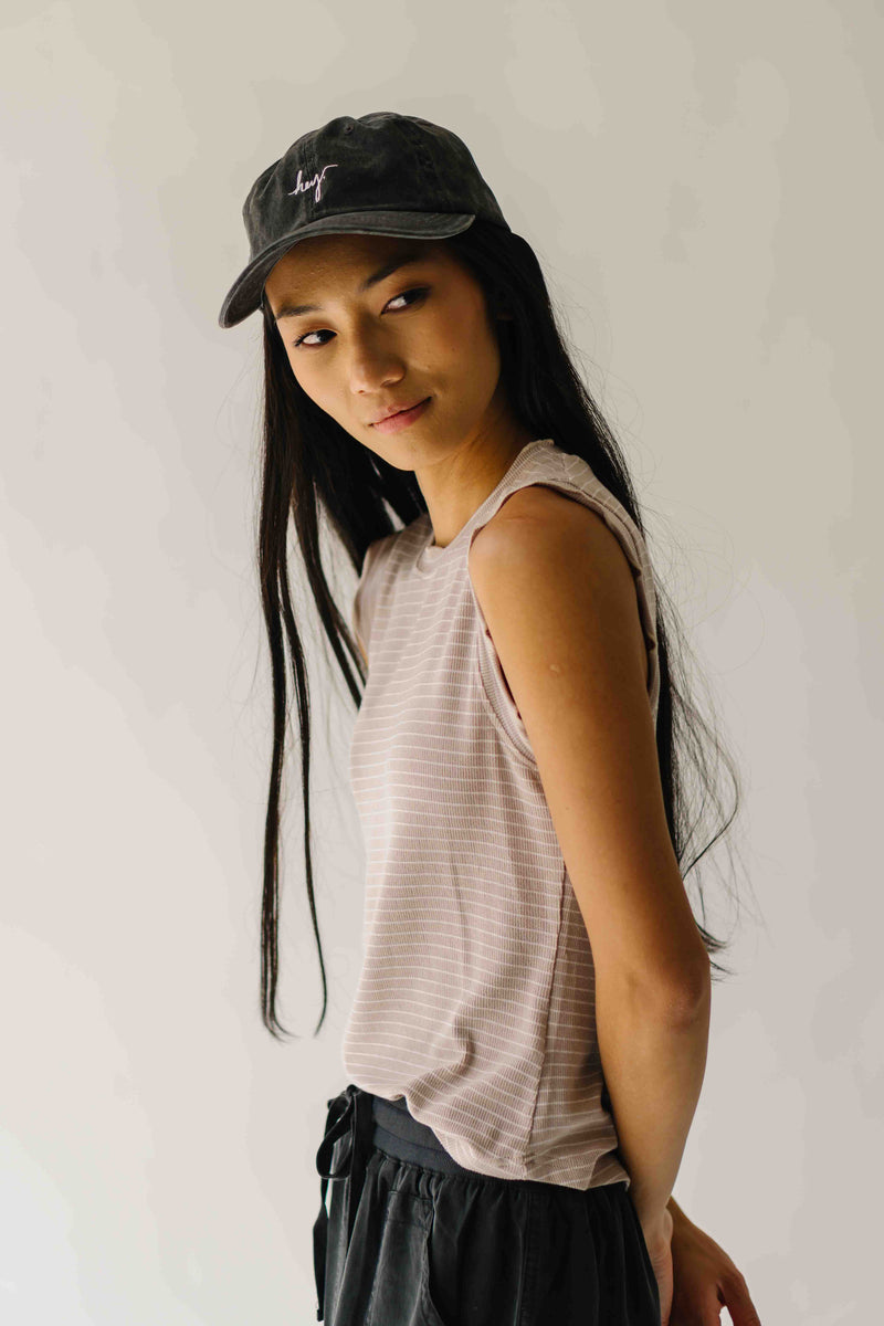 The Gianni Striped Ruffle Tank in Mushroom