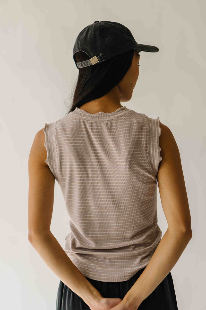 The Gianni Striped Ruffle Tank in Mushroom