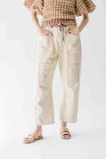 The Zogas Striped Barrel Pant in Natural + Cream