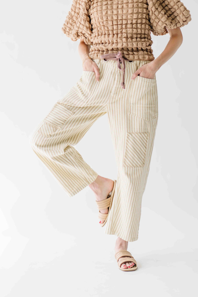 The Zogas Striped Barrel Pant in Natural + Cream