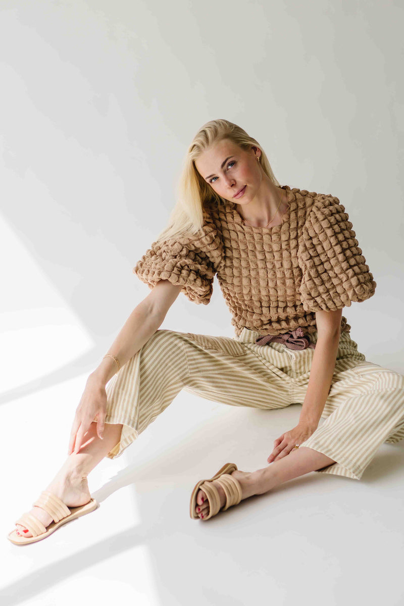 The Zogas Striped Barrel Pant in Natural + Cream