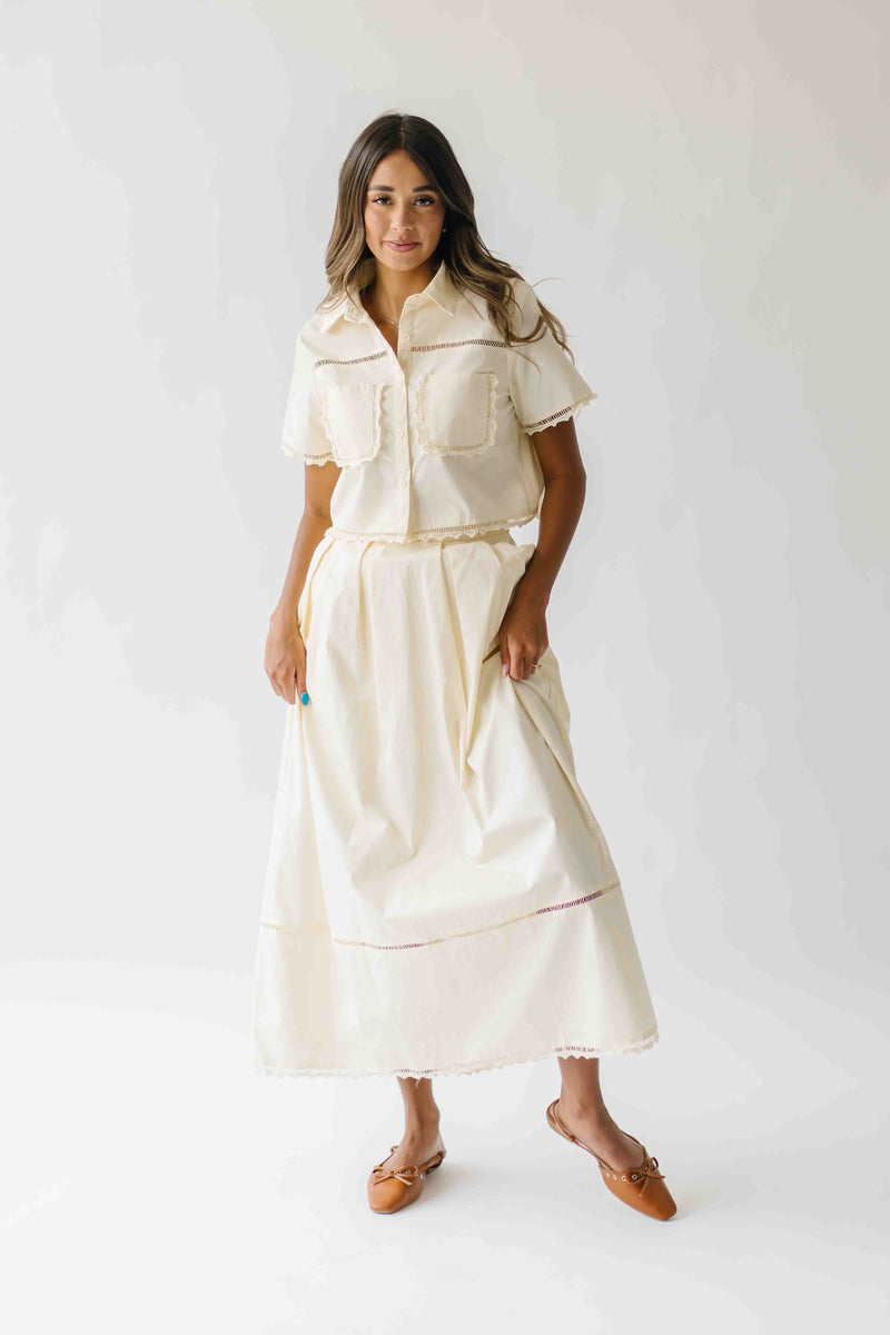 The Blevins Lace Detail Shirt + Skirt Set in Butter
