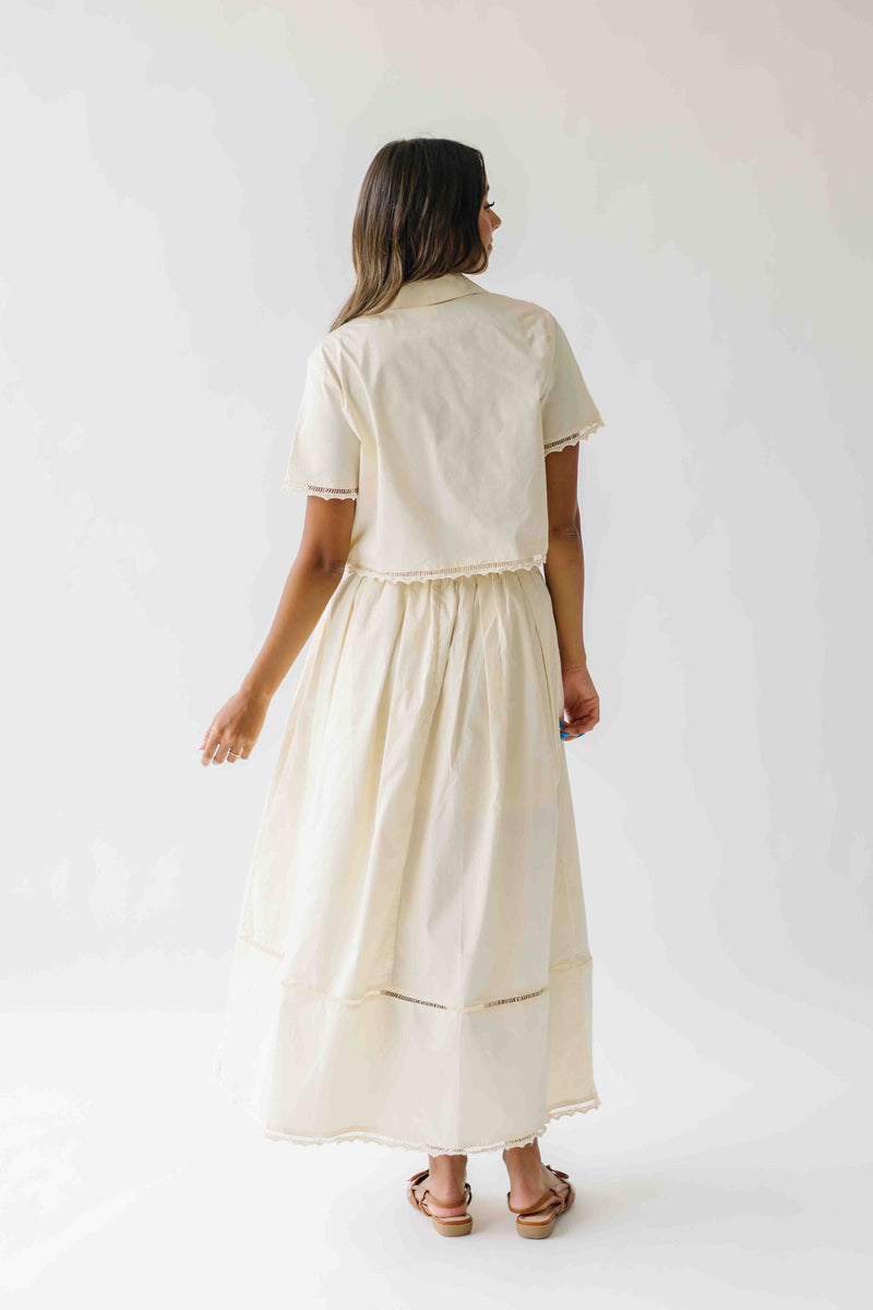 The Blevins Lace Detail Shirt + Skirt Set in Butter
