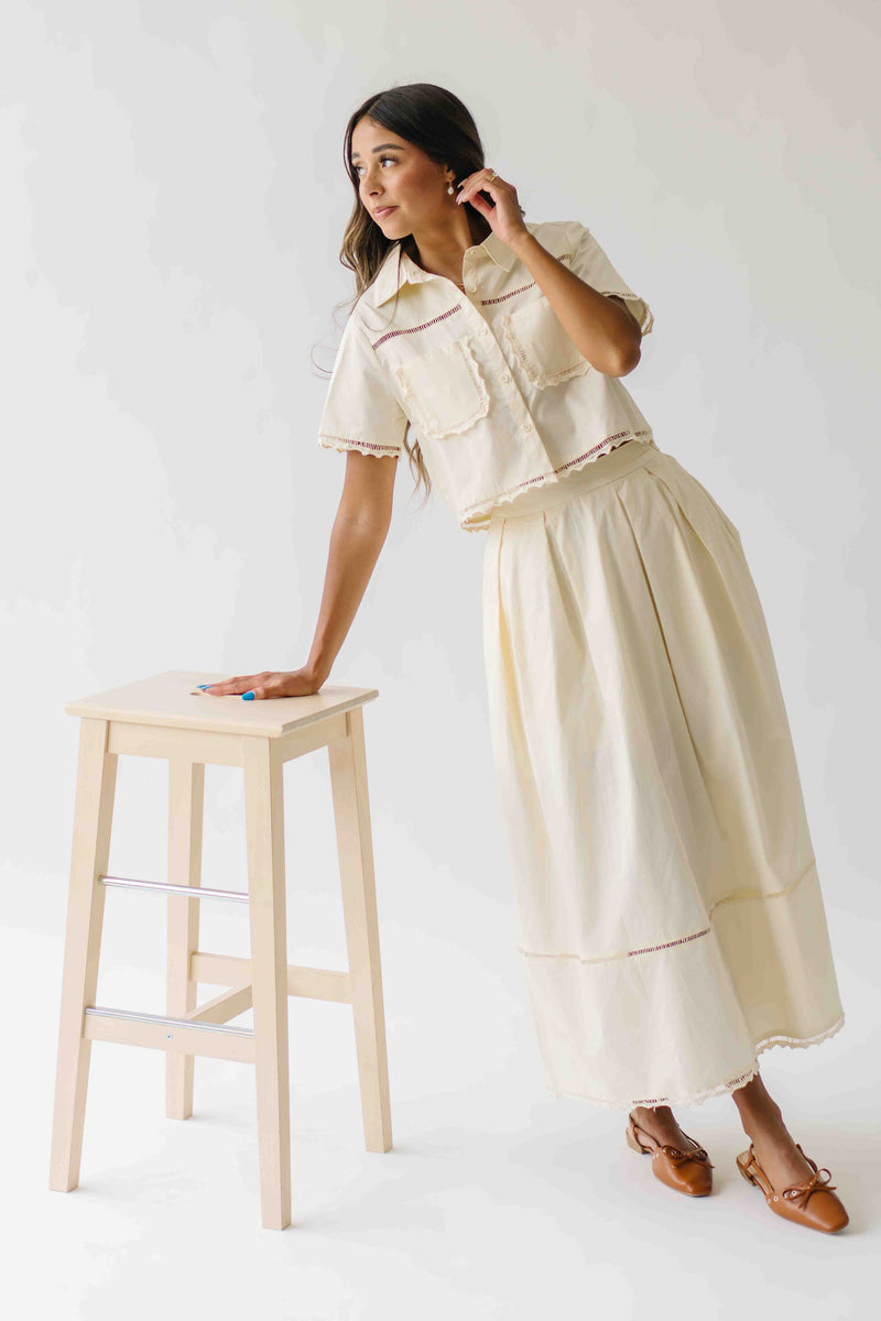The Blevins Lace Detail Shirt + Skirt Set in Butter
