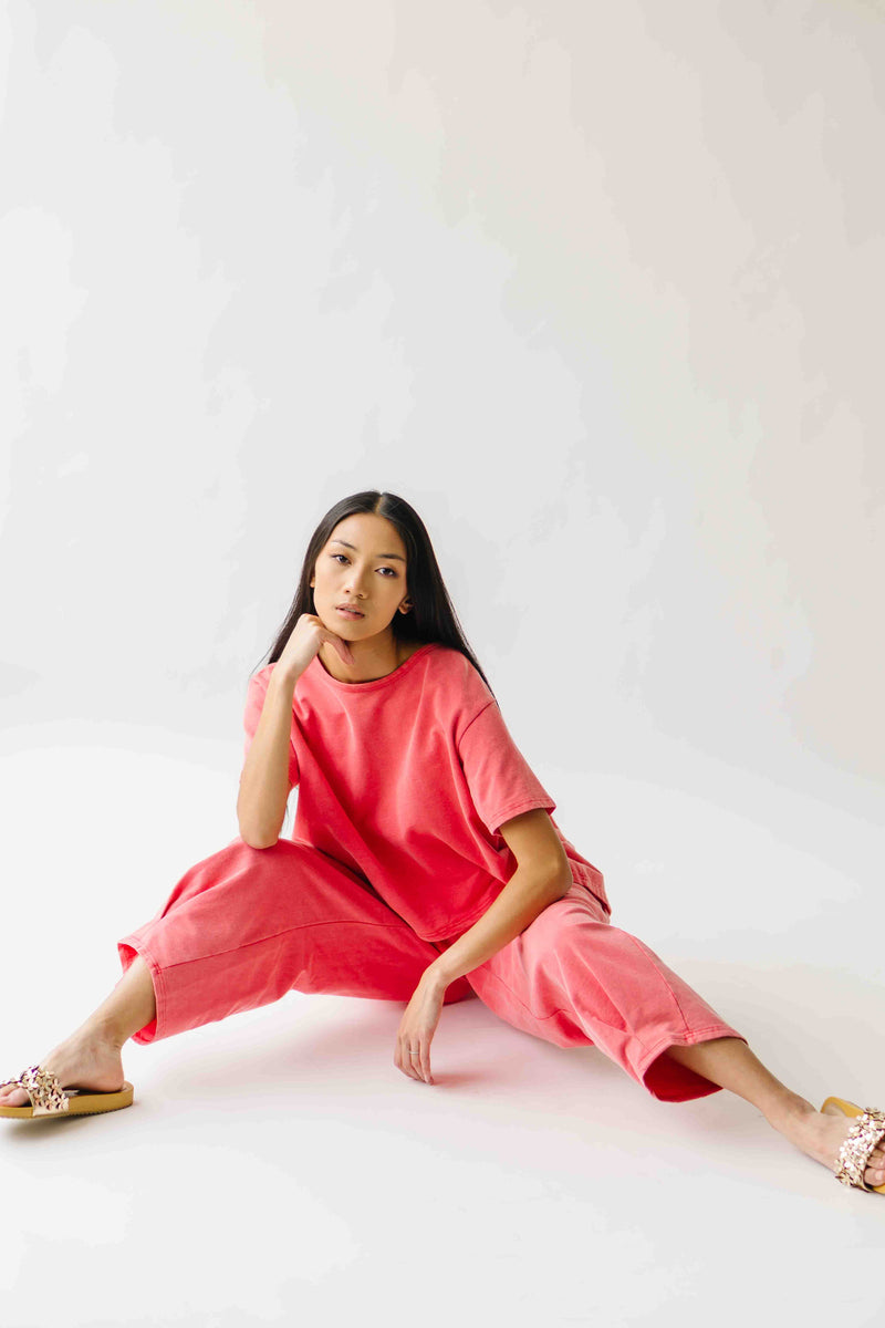 The Andy Washed Short Sleeve + Pleated Pant Set in Red