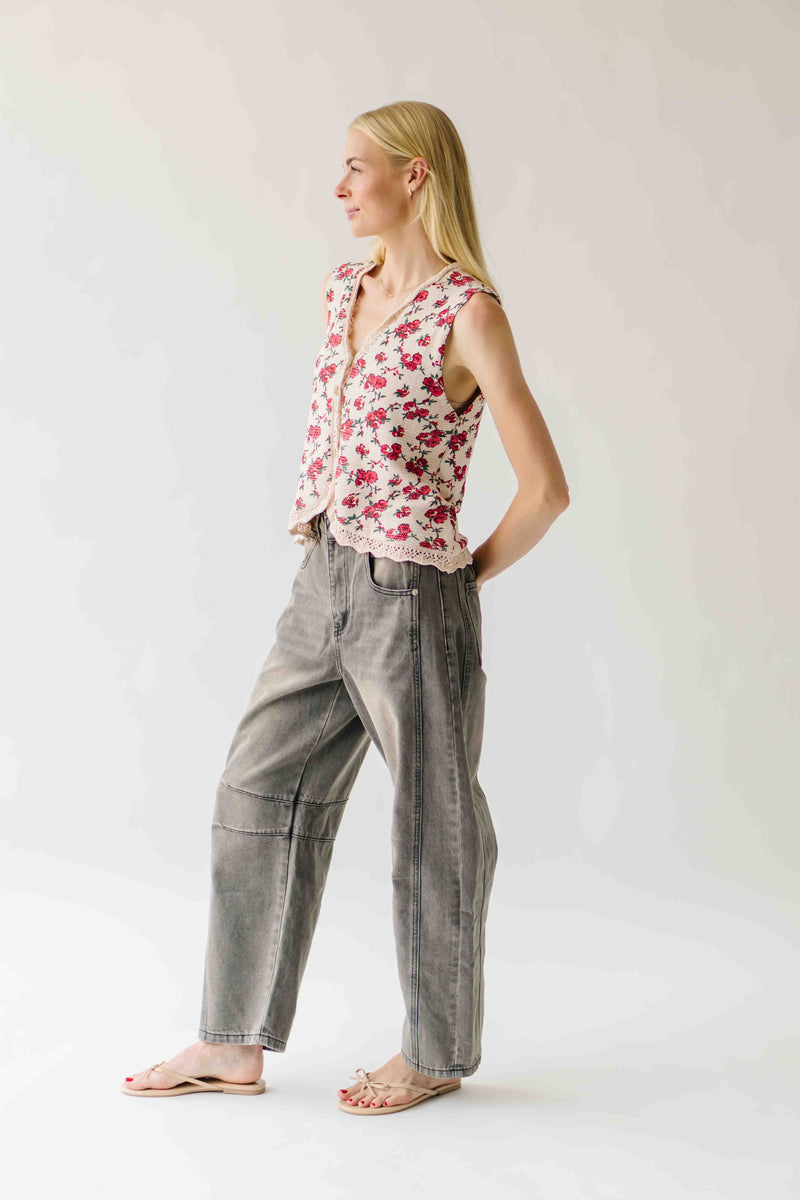 The Tamber Floral Button-Up Knit Vest in Oatmeal Combo