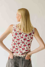 The Tamber Floral Button-Up Knit Vest in Oatmeal Combo