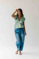 The Zola Tie Bubble Blouse in Shamrock Green