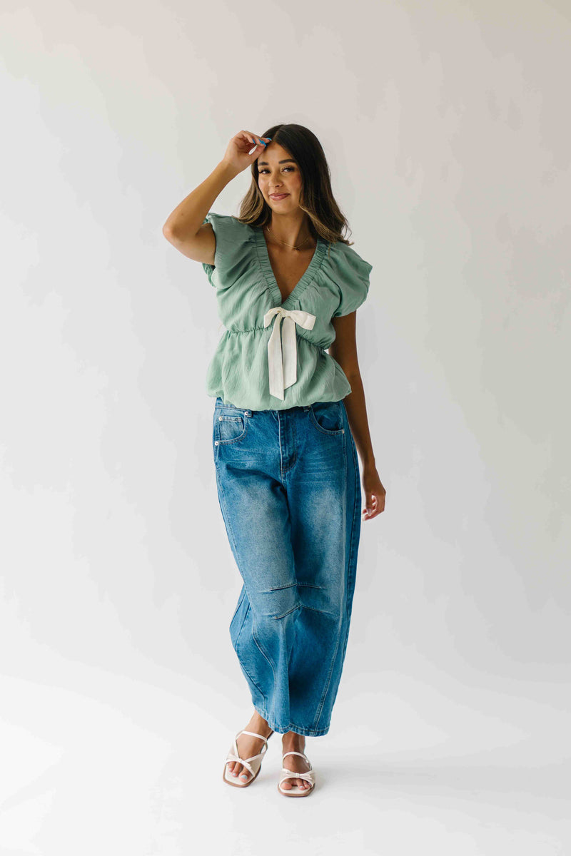 The Zola Tie Bubble Blouse in Shamrock Green