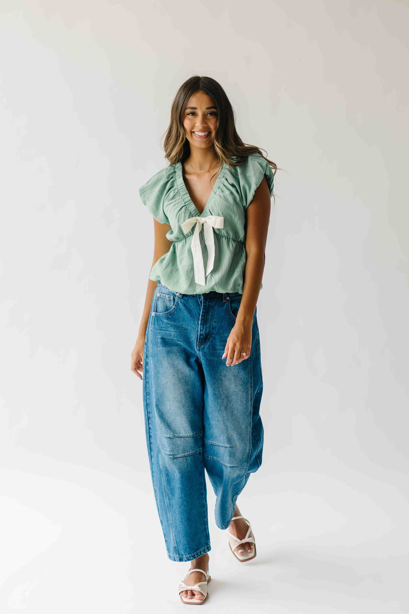 The Zola Tie Bubble Blouse in Shamrock Green