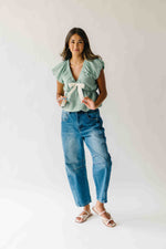 The Zola Tie Bubble Blouse in Shamrock Green