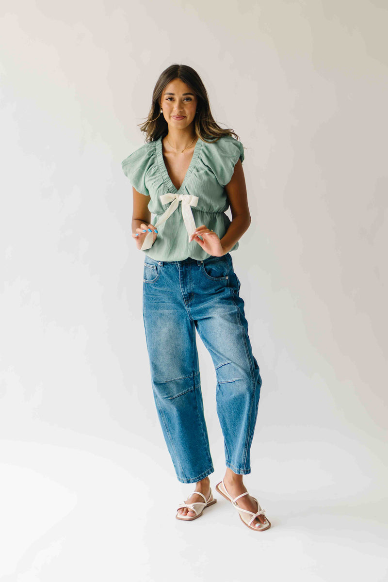 The Zola Tie Bubble Blouse in Shamrock Green