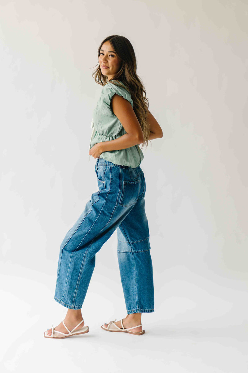 The Zola Tie Bubble Blouse in Shamrock Green