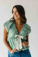 The Zola Tie Bubble Blouse in Shamrock Green