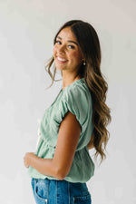 The Zola Tie Bubble Blouse in Shamrock Green