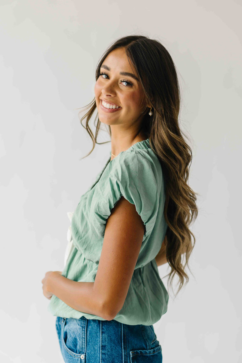 The Zola Tie Bubble Blouse in Shamrock Green