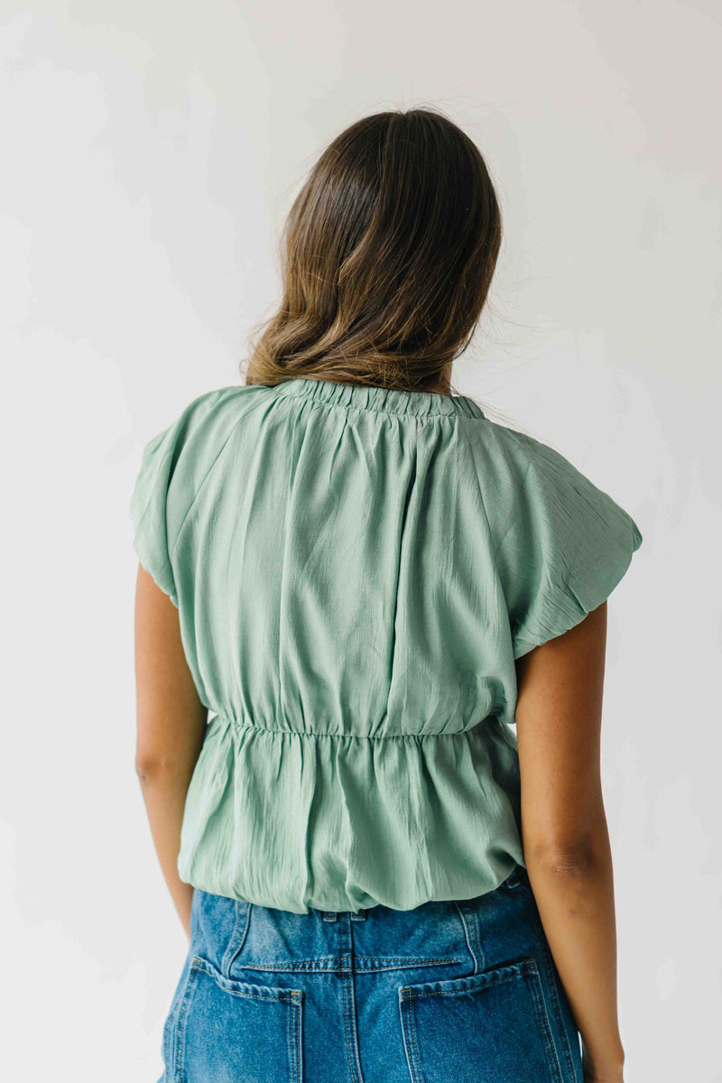 The Zola Tie Bubble Blouse in Shamrock Green
