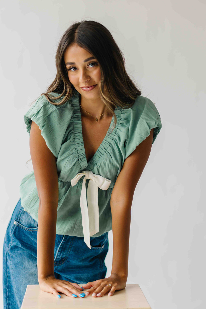 The Zola Tie Bubble Blouse in Shamrock Green
