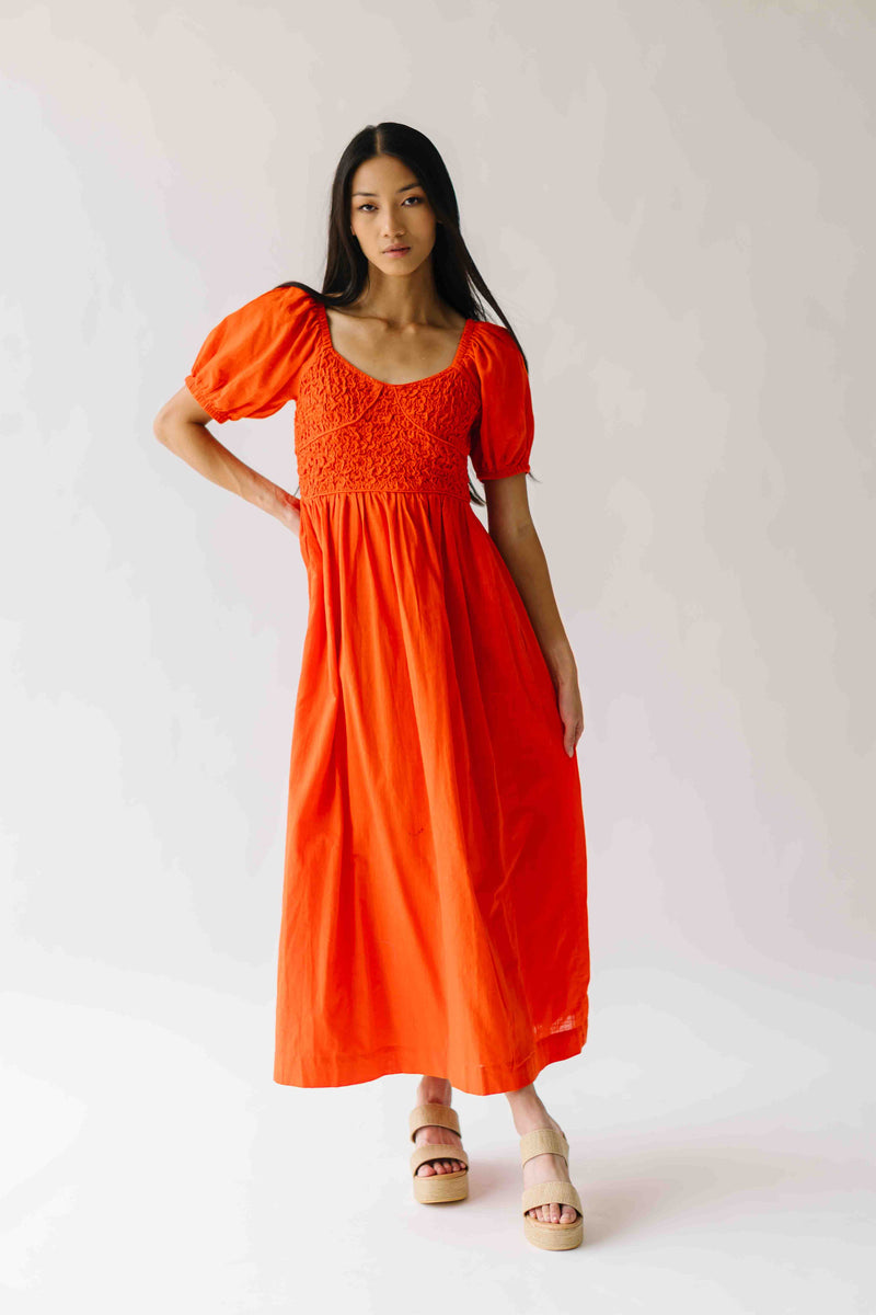The Merna Smocked Detail Maxi Dress in Orange