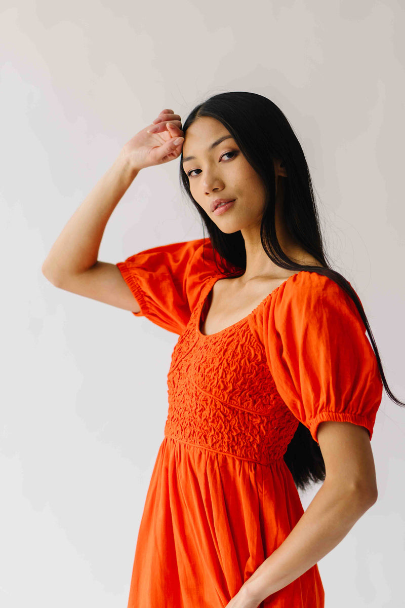 The Merna Smocked Detail Maxi Dress in Orange
