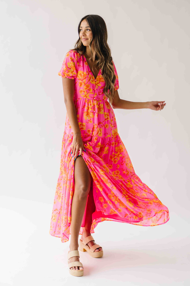 The Anaya Floral Maxi Dress in Pink Combo