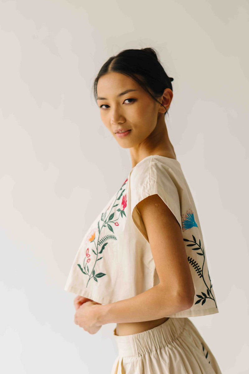 The Ralston Embroidered Blouse + Skirt Set in Ecru