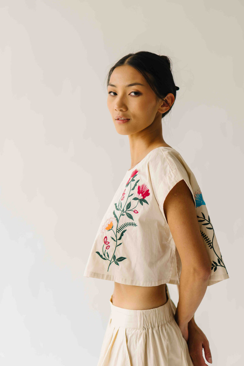 The Ralston Embroidered Blouse + Skirt Set in Ecru