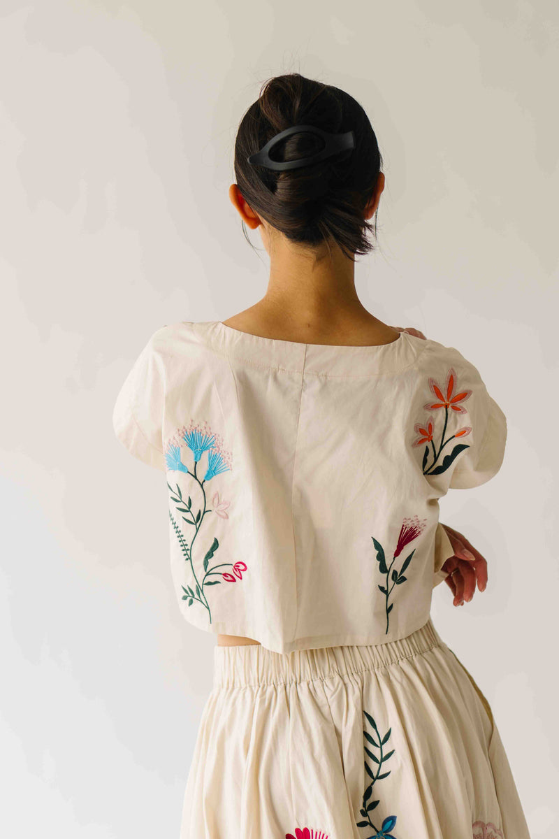 The Ralston Embroidered Blouse + Skirt Set in Ecru
