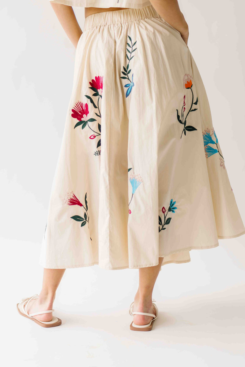 The Ralston Embroidered Blouse + Skirt Set in Ecru