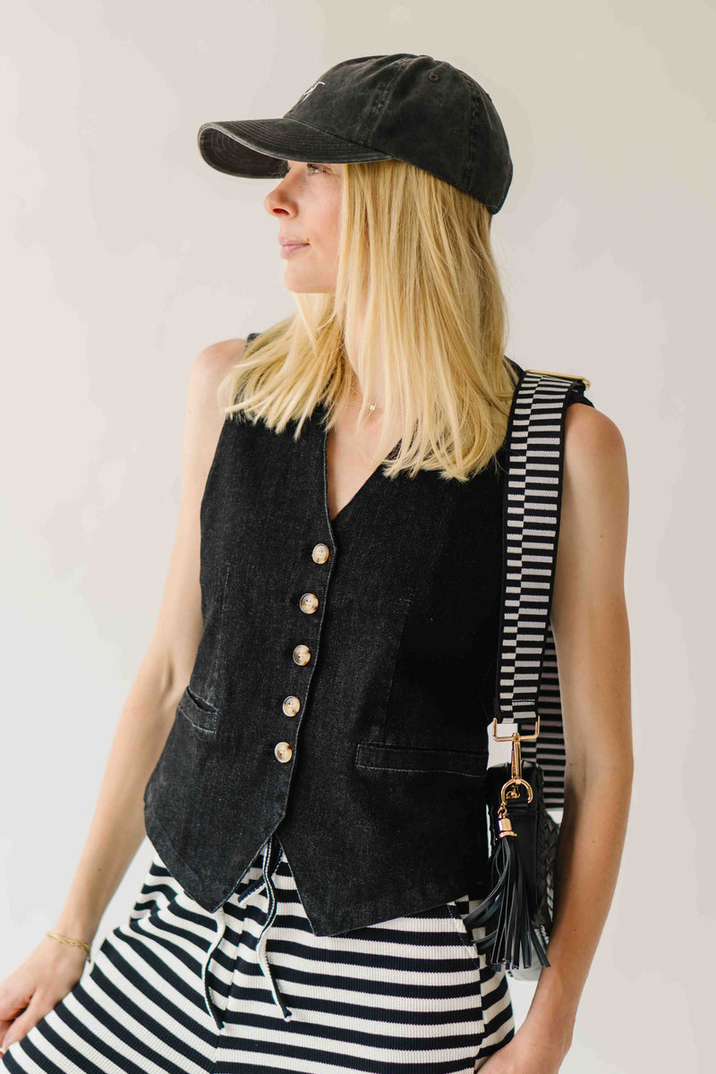 The Hanks Button-Up Denim Vest in Black